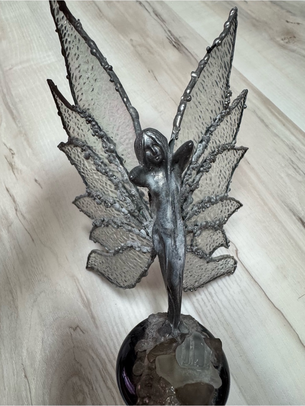 Glass and Metal Fairy Sculpture - Silver and Clear Home Art